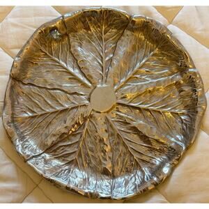 Vintage WILTON ARMETALE Cabbage Leaf Polished Serving Tray Round 14"